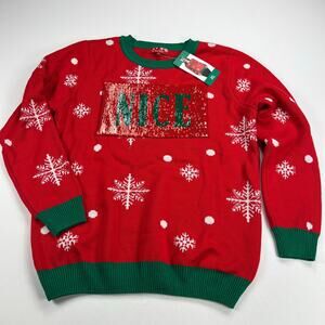 To Be Jolly Naughty/Nice Reversible Sequined Ugly Christmas Sweater NEW Size XL